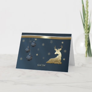 Christmas, Norwegian, Golden Deer, Snowflakes Holiday Card