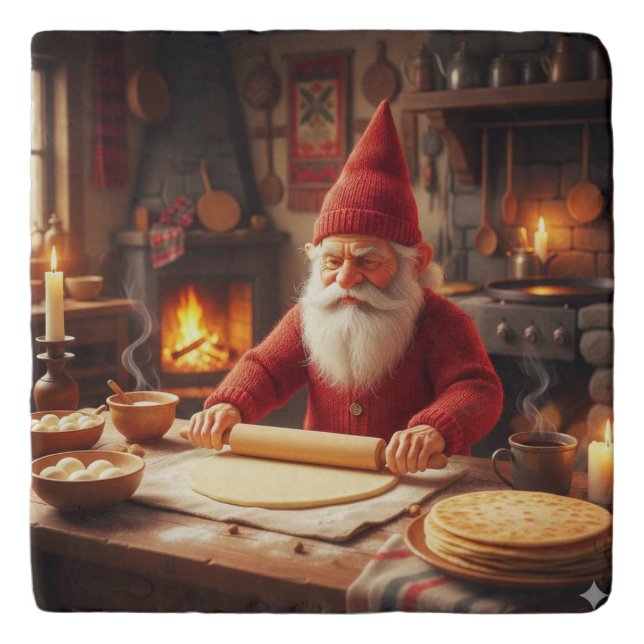 Christmas Norwegian Nisse Making Lefse, Trivet (Front)