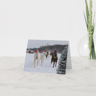 Christmas note card of running horses