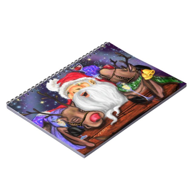 Christmas Notebook Gift Santa and Reindeers - Fun (Left Side)