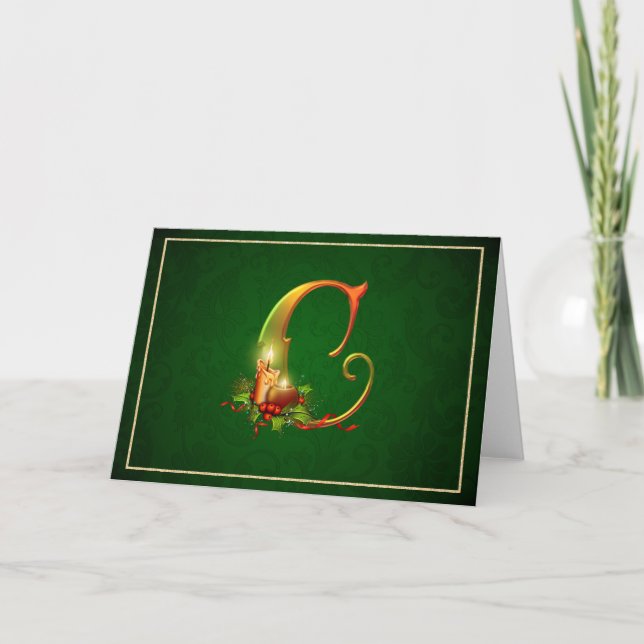 Christmas Notecard glowing lit candles initial C (Front)
