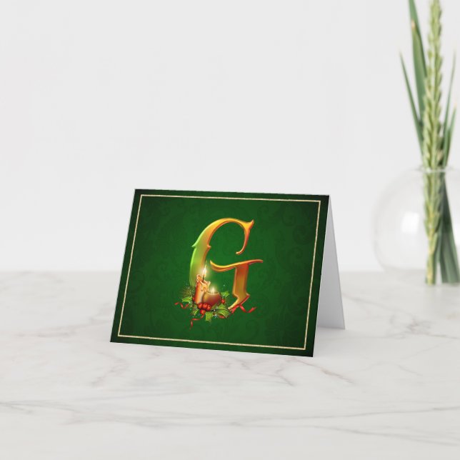 Christmas Notecard glowing lit candles  initial G (Front)