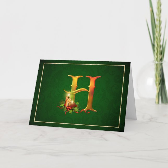 Christmas Notecard glowing lit candles initial H (Front)