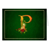 Christmas Notecard glowing lit candles initial P (Front Horizontal)