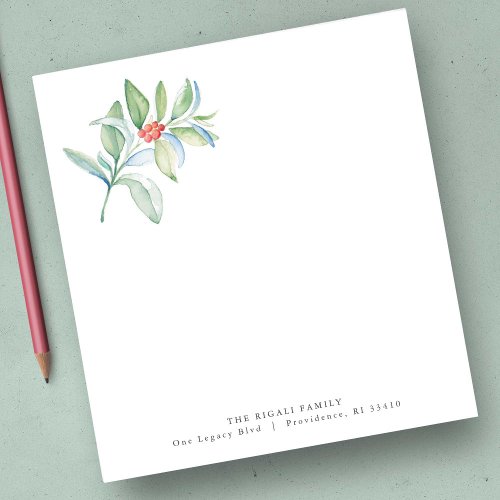 Christmas Notepads Watercolor Red  Green Botanic