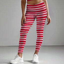 Christmas Novelty Pink Red Hand Drawn Stripe Funny Leggings