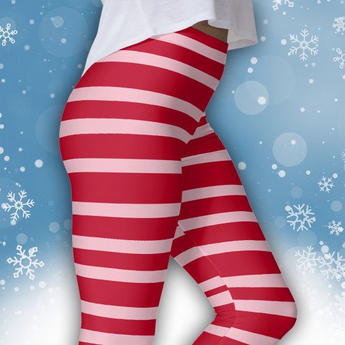 Christmas Novelty Pink Red Hand Drawn Stripe Funny Leggings