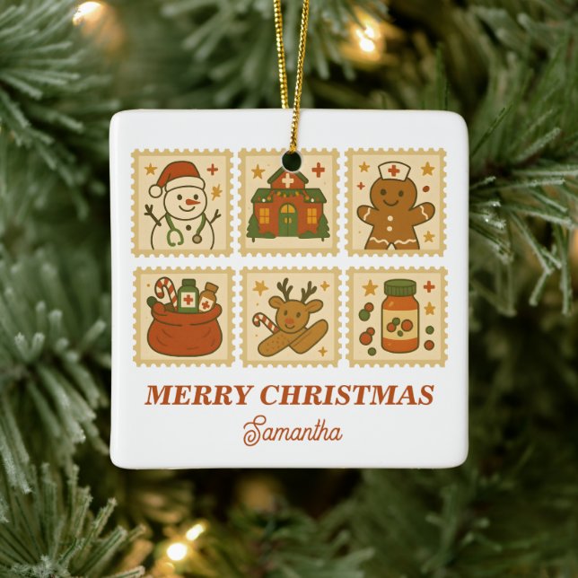 Christmas Nurse Collage | Holiday Keepsake Ceramic Ornament (Tree)