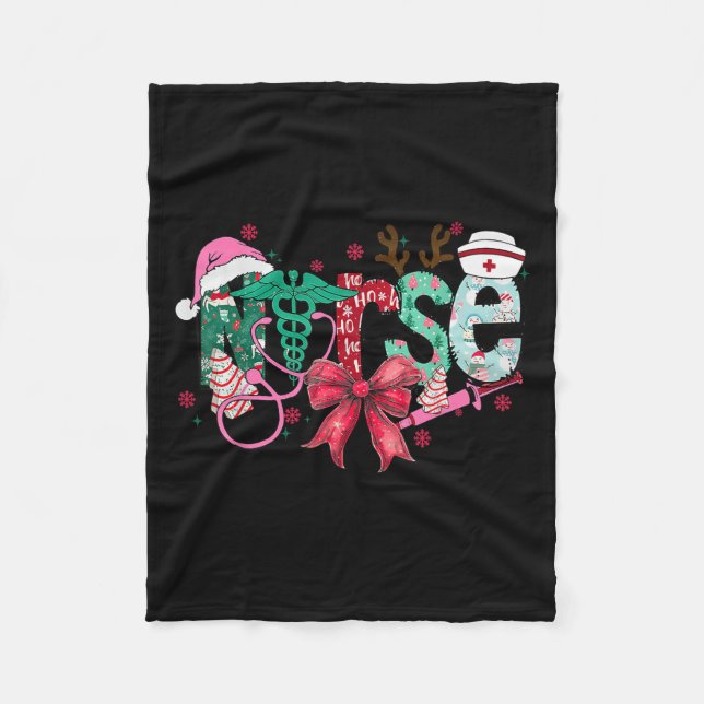 Christmas Nurse Coquette Bow Stethoscope Er Rn Icu Fleece Blanket (Front)