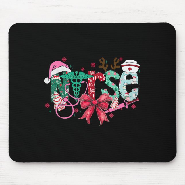 Christmas Nurse Coquette Bow Stethoscope Er Rn Icu Mouse Pad (Front)
