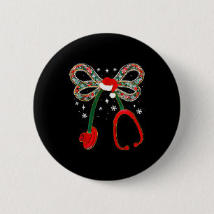 Christmas Nurse Coquette Bow Stethoscope Nursing X Button