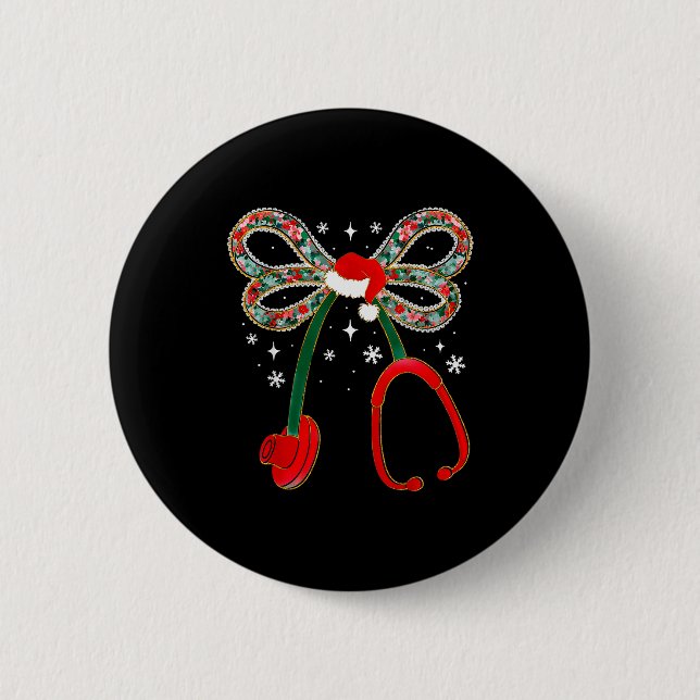 Christmas Nurse Coquette Bow Stethoscope Nursing X Button (Front)