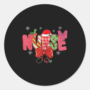 Christmas Nurse Coquette Bow Stethoscope Nursing X Classic Round Sticker