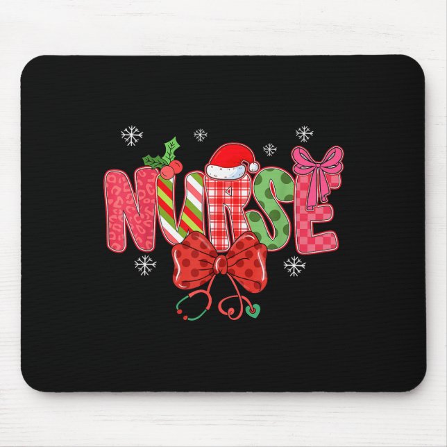 Christmas Nurse Coquette Bow Stethoscope Nursing X Mouse Pad (Front)