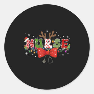 Christmas Nurse Coquette Bow Stethoscope Reindeer Classic Round Sticker