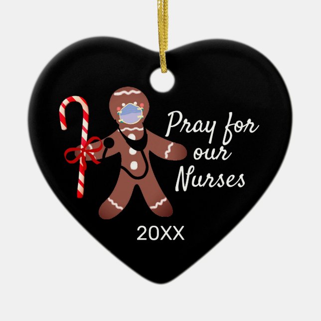 Christmas Nurse Covid Face Mask Gingerbread Man Ceramic Ornament (Front)