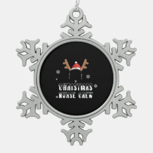 Christmas Nurse Crew Reindeer Xmas CNA Nursing Snowflake Pewter Christmas Ornament