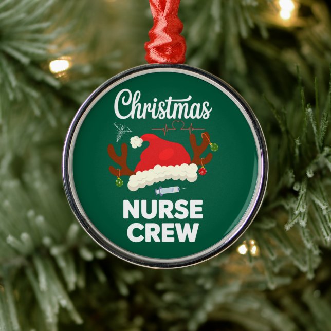 Christmas Nurse Crew Santa Hat Xmas Metal Ornament (Tree)