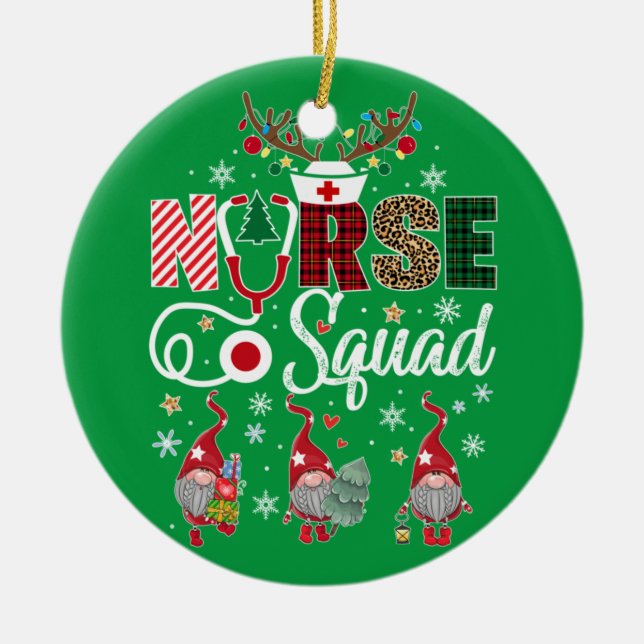 Christmas Nurse Crew Squad Xmas Nursing Pajamas Ceramic Ornament (Front)