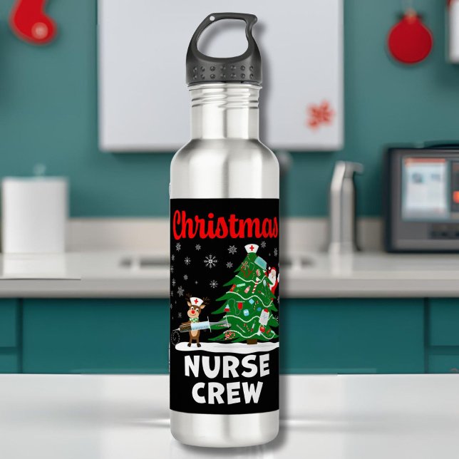 Christmas Nurse Crew with Santa and Reindeer Stainless Steel Water Bottle (Creator Uploaded)