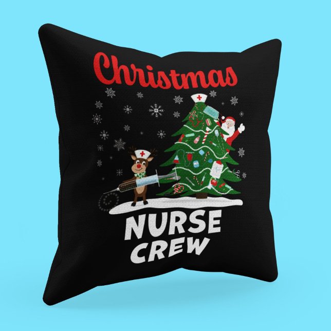 Christmas Nurse Crew with Santa and Reindeer Throw Pillow (Creator Uploaded)