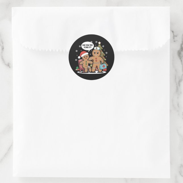 Christmas Nurse Gingerbread Man Did You Try Icing  Classic Round Sticker (Bag)