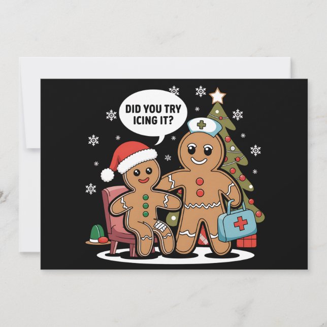 Christmas Nurse Gingerbread Man Did You Try Icing  Holiday Card (Front)