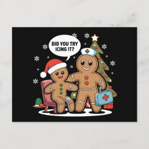 Christmas Nurse Gingerbread Man Did You Try Icing  Holiday Postcard