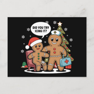 Christmas Nurse Gingerbread Man Did You Try Icing  Holiday Postcard