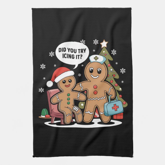 Christmas Nurse Gingerbread Man Did You Try Icing  Kitchen Towel (Vertical)