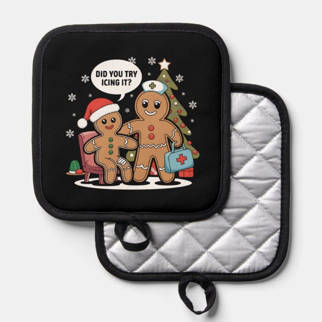 Christmas Nurse Gingerbread Man Did You Try Icing  Pot Holder (Front/Back)