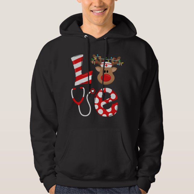 Christmas Nurse Love NICU RN ER Santa Reindeer Nur Hoodie (Front)