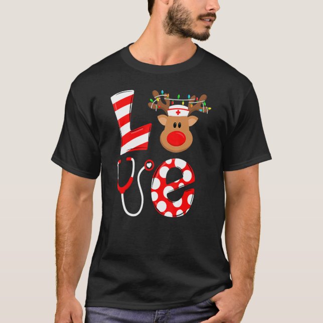 Christmas Nurse Love NICU RN ER Santa Reindeer Nur T-Shirt (Front)