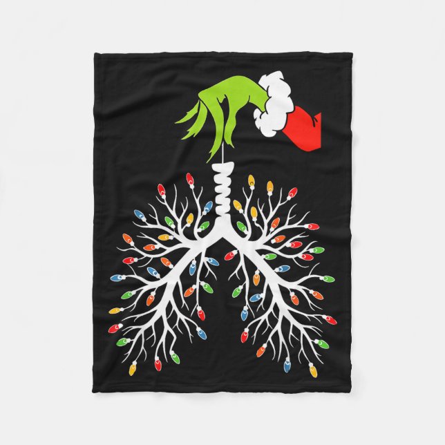 Christmas Nurse Lung Xmas Lights Funny Pulmonologi Fleece Blanket (Front)