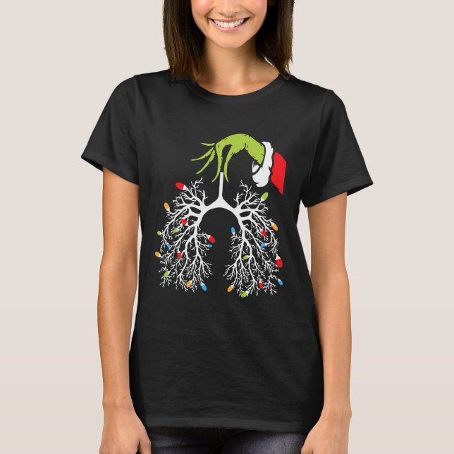 Christmas Nurse Lung Xmas Lights Funny Pulmonologi T-Shirt (Front)