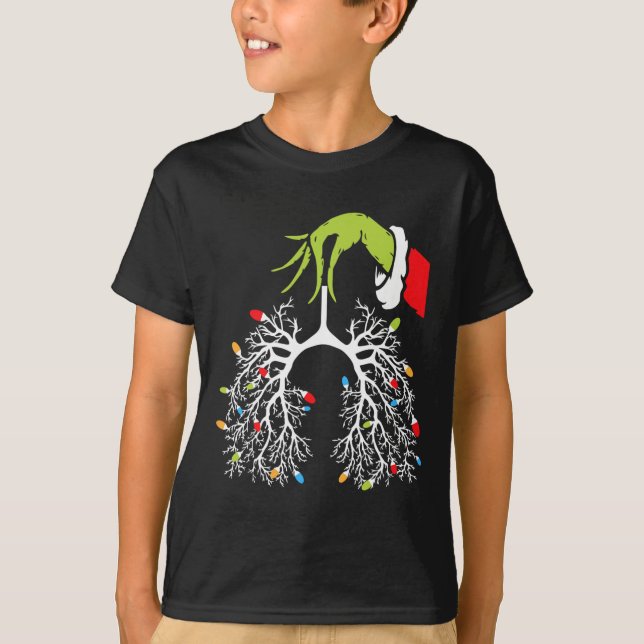 Christmas Nurse Lung Xmas Lights Funny Pulmonologi T-Shirt (Front)