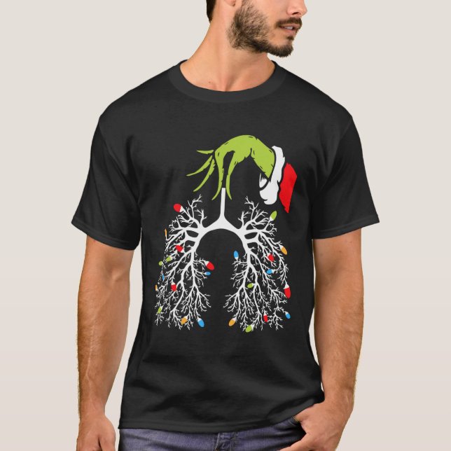Christmas Nurse Lung Xmas Lights Funny Pulmonologi T-Shirt (Front)