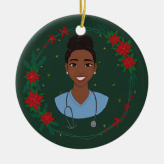 Christmas Nurse Ornament, Personalized RN Gift Ceramic Ornament