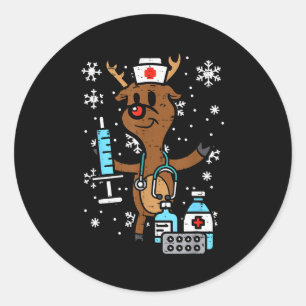 Christmas Nurse Reindeer Funny Xmas Nursing Scrub Classic Round Sticker