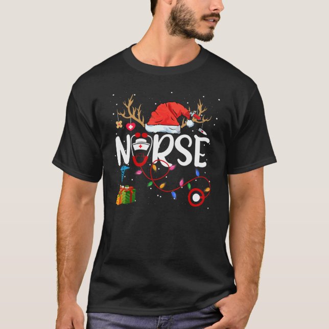 Christmas Nurse Reindeer Santa For Women Nursing C T-Shirt (Front)