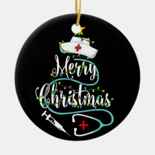 Christmas Nurse Stethoscope Christmas Tree Light Ceramic Ornament