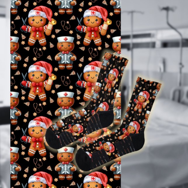 Christmas Nurse Whimsical Gingerbread Man Socks (Creator Uploaded)