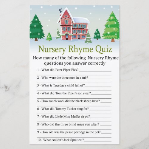 christmas Nursery Rhyme Quiz baby shower game