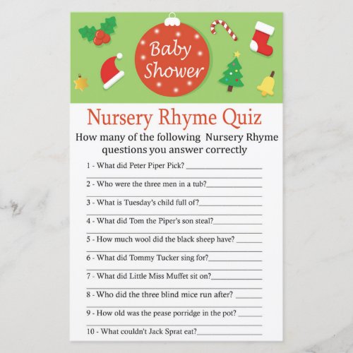 Christmas Nursery Rhyme Quiz baby shower game