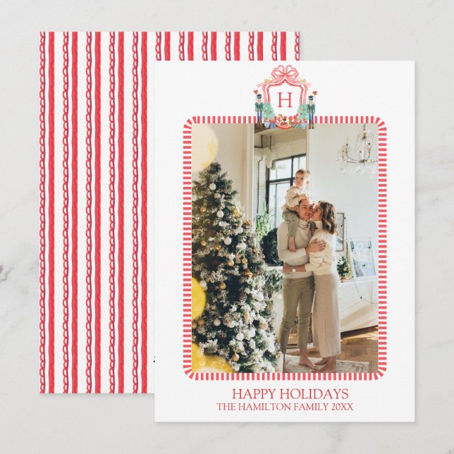 Christmas Nutcracke Monogram Photo Grandmillennial Holiday Card (Front/Back)