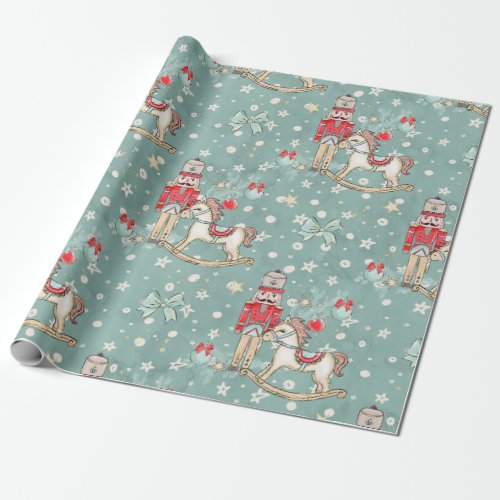 Christmas Nutcracker and rocking horse Wrapping Paper