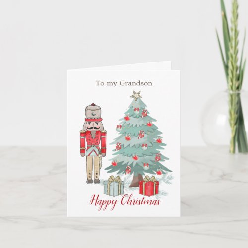Christmas Nutcracker and tree Grandson Card