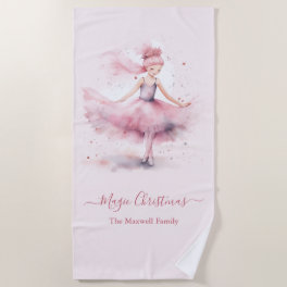Christmas nutcracker ballerina family name beach towel
