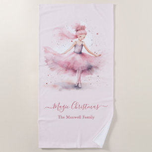 Christmas nutcracker ballerina family name beach towel
