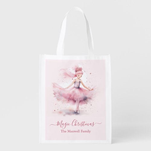 Christmas nutcracker ballerina family name grocery bag